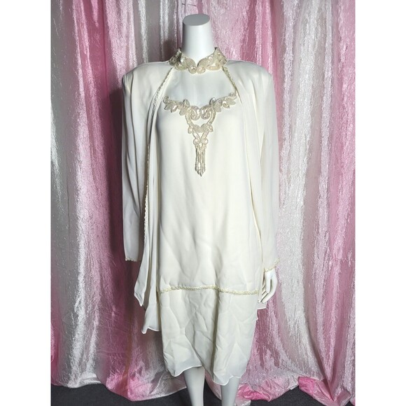 Patra Ivory Chiffon Crystal Flowy Dress Size 14 - Picture 1 of 13